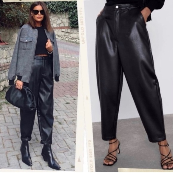 Zara Black Faux Leather Trousers - Picture 3 of 4